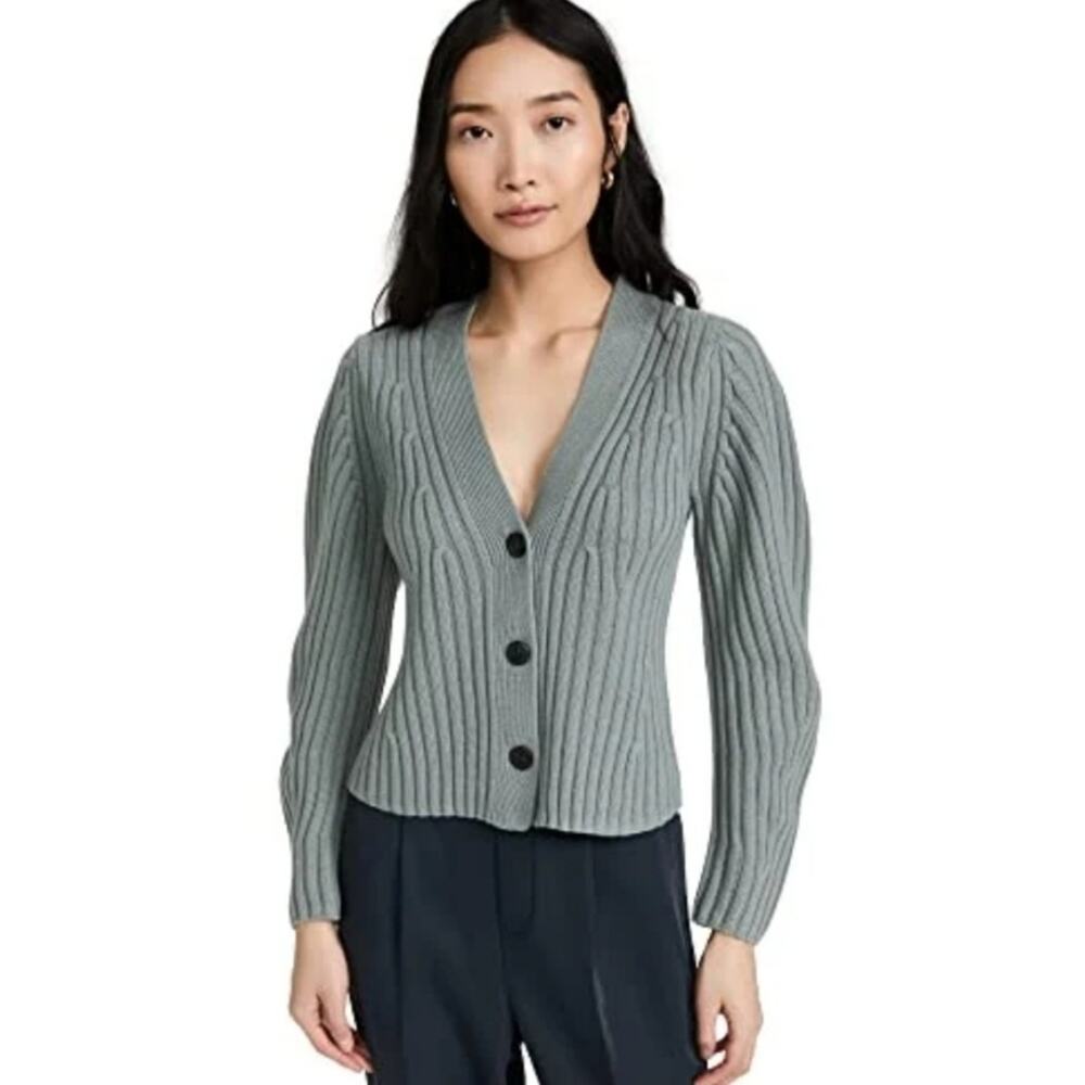 Vince Mineral Sea Poet Blouson Sleeve Merino Wool Cardigan Sweater NWT X-Large